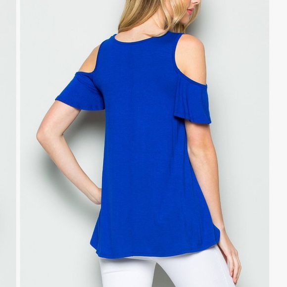 Royal Blue Shoulder-Cutout Short Ruffle-Sleeve Top, M - Picture 4 of 4